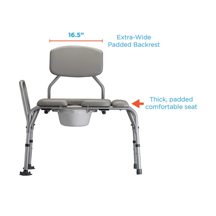 extra wide backrest on the Nova Medical Padded Transfer Bench With Commode With Detachable Back