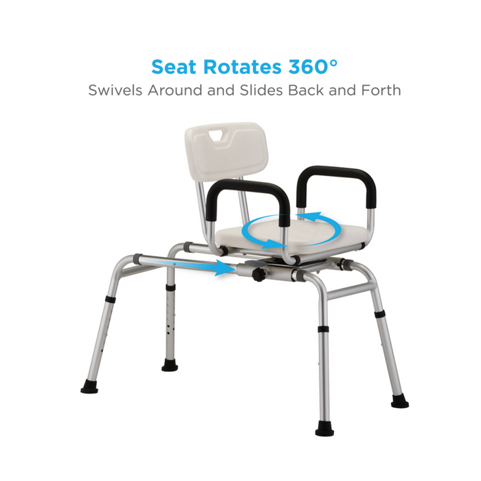 The seat can rotate 360 degrees on the Nova Medical Sliding Swivel Seat Bathtub Transfer Bench