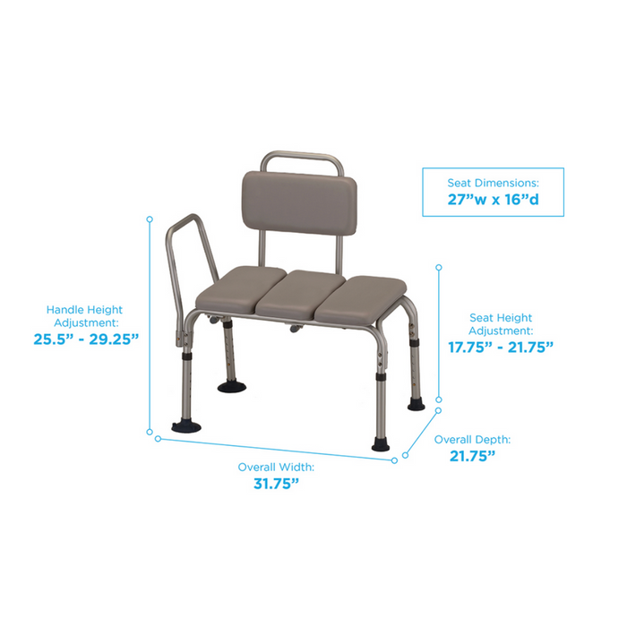 dimensions of Nova Medical Padded Transfer Bench with Detachable Back