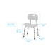 Specifications of the 9121 Nova Medical Shower Chair - Height Adjustable with Curved Seat with backrest