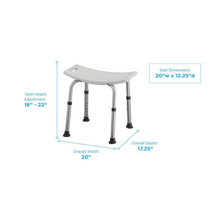 Specifications of the 9101 Nova Medical Shower Chair - Height Adjustable with Curved Seat without backrest