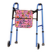 The Nova Medical Mobility Storage Bag, compatible with folding walkers, wheelchairs, and scooters, features a stylish bright pink floral design with butterflies. Its perfect for adding a decorative touch to any blue walker with two wheels.