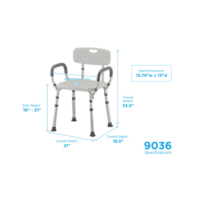 Nova Medical Shower and Bath Chair with Arms and backrest specifications