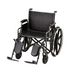 The Nova Medical Steel Wheelchair offers a sleek black steel design, dual axle for customizable height, armrests, detachable desk arms, a cushioned seat with leg supports for comfort, and large rear wheels combined with smaller front wheels for effortless maneuverability.