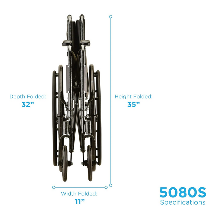 Nova Medical Folding Hammertone Wheelchair With Fixed Arms folded specifications