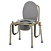 The Nova Drop Arm 3-In-1 Commode is a versatile portable chair with a gray lid, metal frame, and sturdy legs. It offers drop-arm functionality and tool-free assembly for easy accessibility. Rubber grips and a removable bucket enhance its practical design for use as stand-alone or over the toilet.