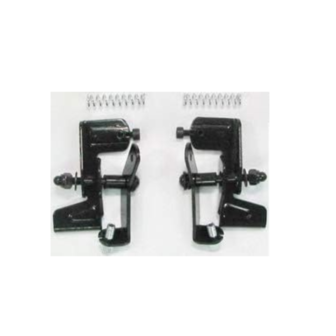Two black metal clips, replacement parts for the Nova 4900 Traveller Rollator, are shown side by side with a spring above each clip on a white background.