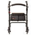 Front view of a Nova Medical GetGo Rolling Rollator Walker, a lightweight and sleek black mobility aid with four wheels, a padded seat, and a handy storage pouch.