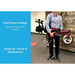 A person in a blue shirt demonstrates the Nova Dragon Fold n’ Go Rise UP Rollator, an upright standing rolling walker. This foldable design, with its red frame, black details, and silver wheels, is perfect as a mobility aid for easy lifting and carrying during travel or adventures.