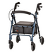 The Nova Medical GetGo Rolling Rollator Walker is a lightweight walker in blue and black featuring four wheels, a padded seat, handles with brakes, and a convenient storage pouch beneath the seat.