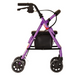 The Nova Medical GetGo Rolling Rollator Walker is petite and purple with four wheels, a black seat, and an under-seat storage pouch. It has black handles with brakes for support and mobility, showcasing a classic, lightweight foldable design for easy transport.