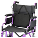 The purple lightweight wheelchair features adjustable armrests, seat belt, and footrests. It provides optimal pressure relief with Nova Medical Happy Collection Back and Lumbar Support Gel Cushions for enhanced lumbar support, making it ideal for mobility assistance.