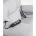 The Journey Perfect Sleep Recliner & Lift Chair with Heat in gray has two remote controls on coiled cables, each with multiple buttons to adjust the chairs position and enhance relaxation.