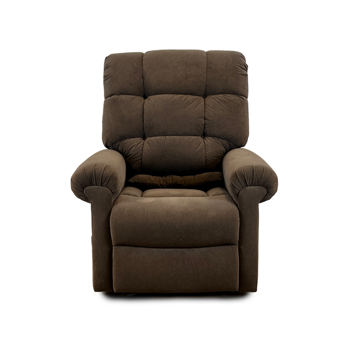 The Journey Perfect Sleep Recliner & Lift Chair with Heat is a cozy brown recliner that features plush upholstery, padded armrests, and a high backrest. Its therapeutic heat makes it ideal for relaxation or reading.