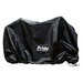 The Pride Mobility All-Weather Scooter Cover is a black, durable vinyl rain cover with elastic edges and a drawstring, offering all-weather protection for mobility scooters. Features the Pride Mobility Products Corp. logo.