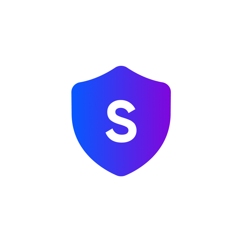 A blue and purple gradient shield icon with a white S in the center represents Product Warranty Powered by SureBright, set against a plain white background.