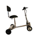 The SmartScoot® Ultra Light Mobility Scooter is a compact three-wheeled scooter with a metallic frame and black cushioned seat, adhering to FAA guidelines for easy air travel. It features handlebars for steering, small wheels for maneuverability, and comes with detailed specifications.