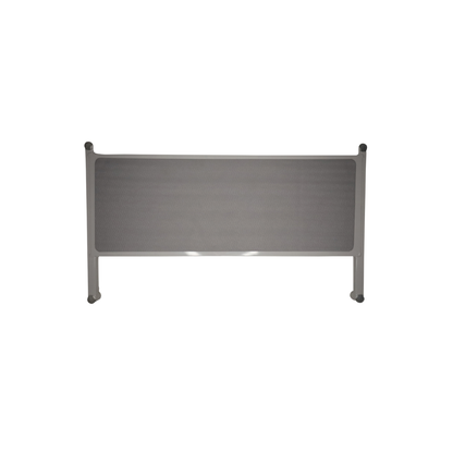 A gray mesh safety bed rail with rounded corners and vertical supports helps prevent falls. It pairs perfectly with the Step2bed Deluxe Bedside Step-Up Platform with Accessory Kit for added ease and security, shown against a white background.