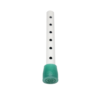 A white recorder with six holes and a green mouthpiece, shown vertically against a white background—comparable in size to the Step2bed Deluxe Bedside Step-Up Platform with Accessory Kit.