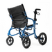 The Strongback Mobility SEATA Ergonomic Rollator is a blue and black, lightweight walker with four wheels, a padded seat, ergonomic back support, hand brakes, and a compact folding frame for easy transport.