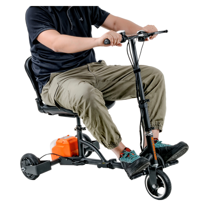 a man riding the SuperHandy Passport Power Mobility 3-Wheel Scooter