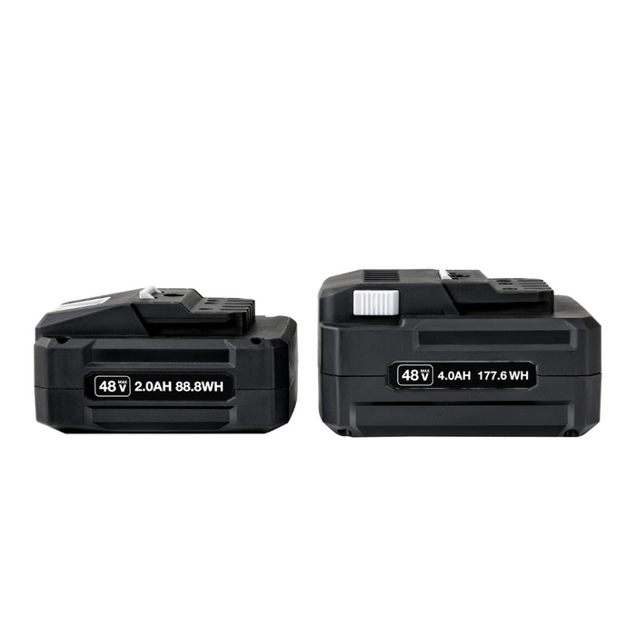 side by side of the SuperHandy 48V 4Ah Lithium Ion Battery and 2ah battery