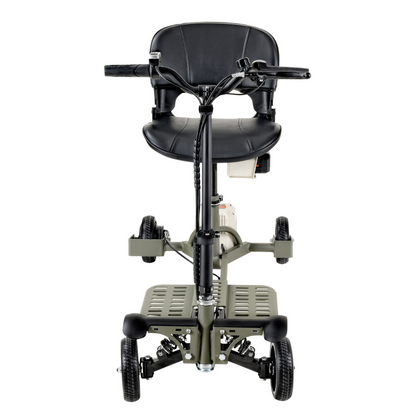 The SuperHandy Passport Pro Mobility Scooter is a compact, foldable, and ultralight 4-wheel scooter featuring a black seat and handlebars, footrests, and a sturdy frame designed for accessibility and convenience.