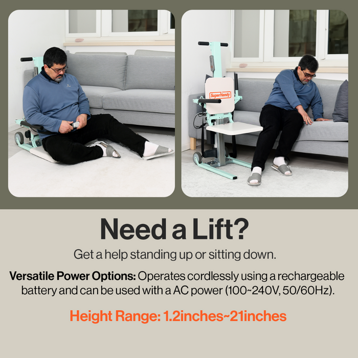 Need a lift? The versatile SuperHandy GoRise FC Bariatric Electric Floor to Chair Lift can lift up to 400 lbsfrom floor to chair with a height range of 1.2-21 inches