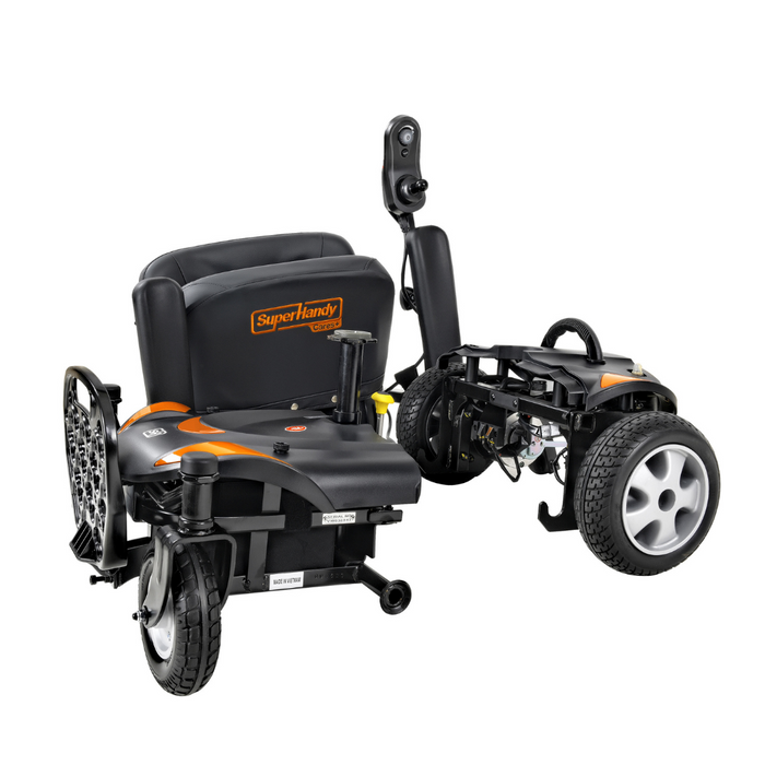 The SuperHandy GoRide CRZ Portable Powerchair GUT172 dissasembles for portability and storage