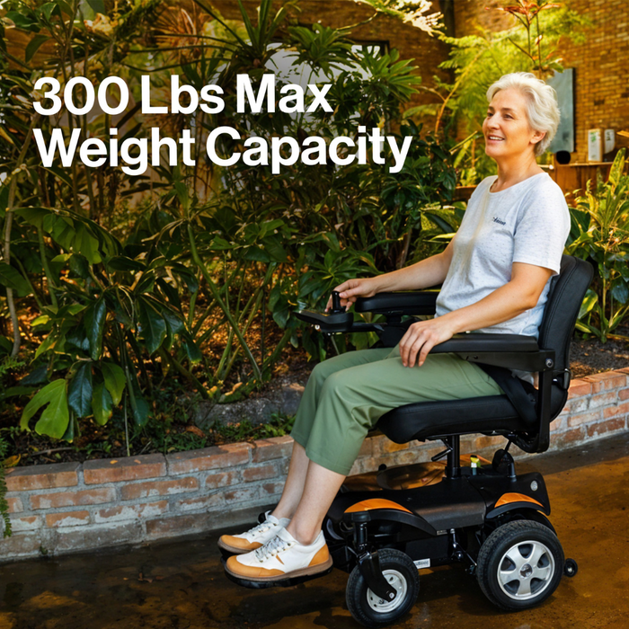 The SuperHandy GoRide CRZ Portable Powerchair GUT172 has a 300 lb weight capacity