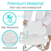 The image depicts a person attaching the Vive Health Shower Seat EVA Foam Cushion, featuring slip-resistant orthopedic design, to a white shower chair with drainage holes. The premium cushion material is highlighted for its non-slip and waterproof qualities.