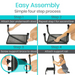 Step-by-step guide to assemble the Vive Health Step Stool - Heavy Duty Steel Frame: Step 1 - Attach bar underneath, Step 2 - Repeat for second bar, Step 3 - Screw support brace, Step 4 - Attach non-slip platform. Woman demonstrating assembly in final step.