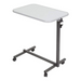 The Vive Health Rolling Compact Overbed Table with Tilt Top features a durable white surface and a sturdy dark metal frame. It offers height adjustability and four wheels for easy mobility, designed for convenience.